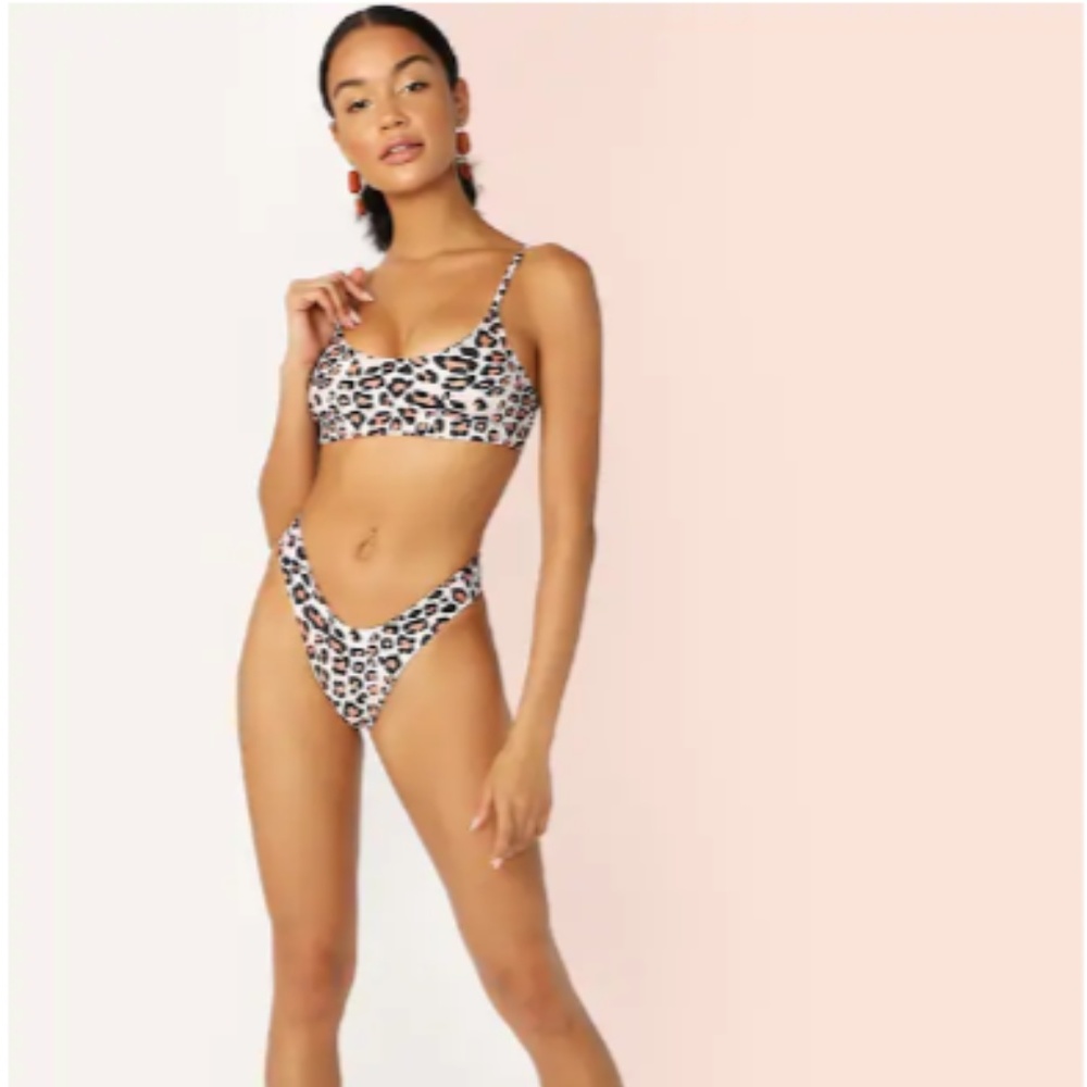 Sexy Leopard Cami Top With High Leg Bikini Set new